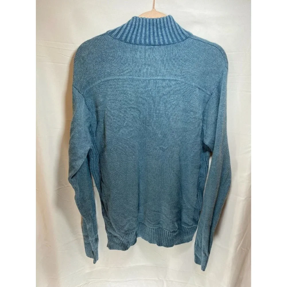 G.H. Bass Earth Sweater Adult Medium Blue 1/4 Zip Knit‎ Sweatshirt Mens.
